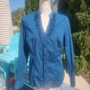 💥3/$20 The Limited Large Blue Button-Up Ruffle Long Sleeve Top!
